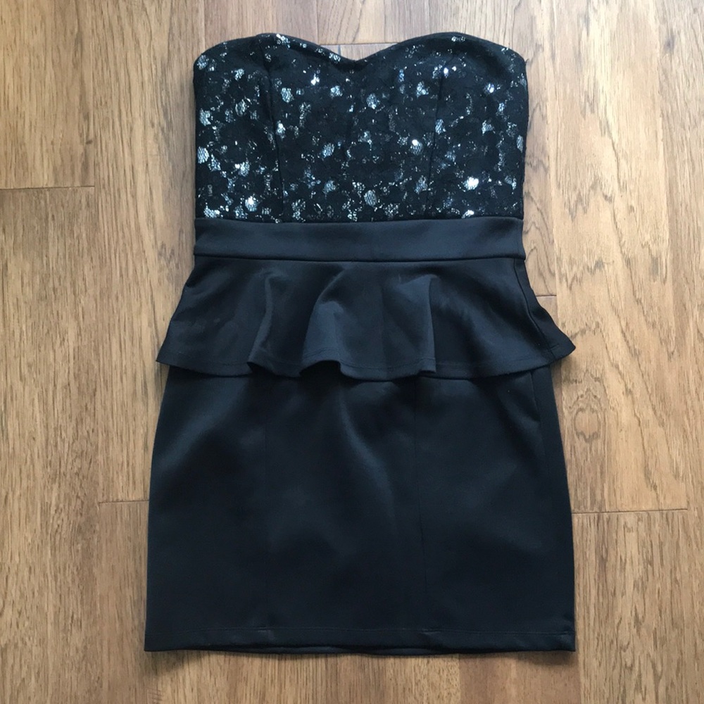 Black strapless cocktail dress